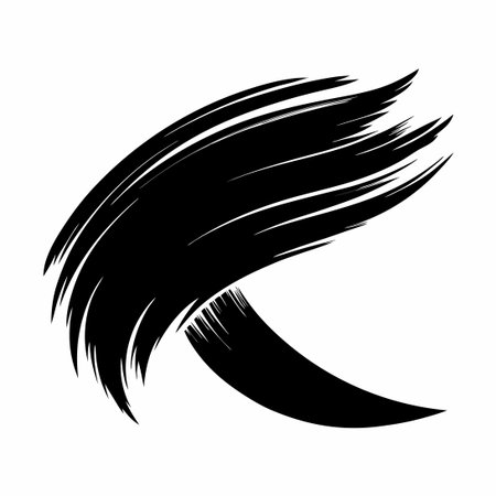Abstract Black Brush Stroke Design with Number Seven Accentのイラスト素材