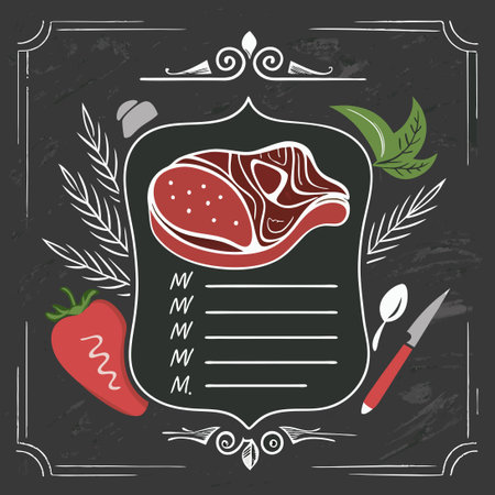 Blackboard-Style Meat Menu Template with Chalkboard Effectのイラスト素材