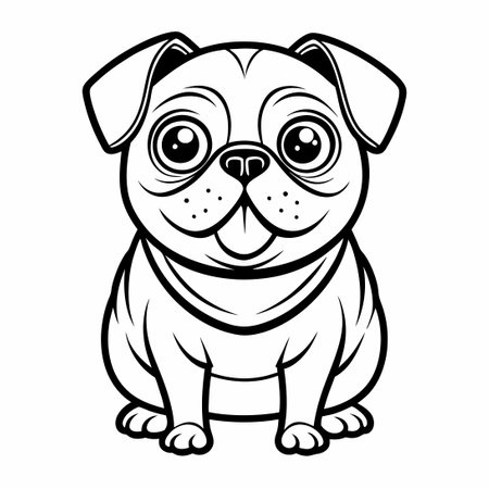Charming Line Art Illustration of an Adorable Pug Dogのイラスト素材