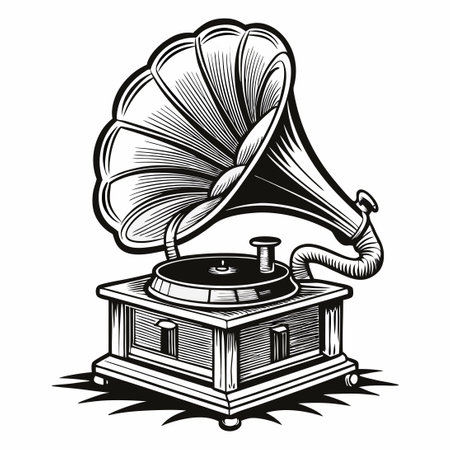 Detailed Doodle of an Old Bronze Phonograph for Coloring with Intricate Patternsのイラスト素材