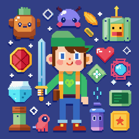 Vibrant Pixel Art Characters and Elements in Captivating Detail