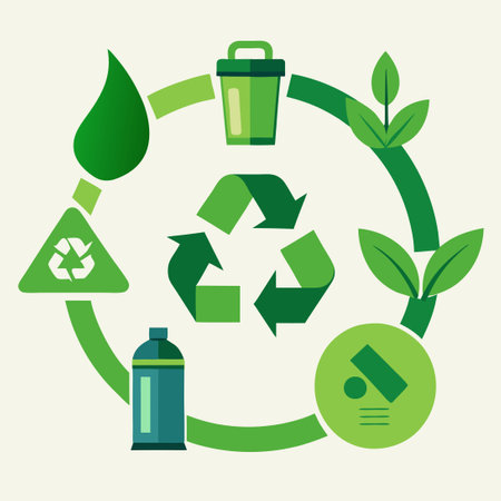 Green Recycling Icon Set for Educational Presentations and Environmental Campaignsのイラスト素材