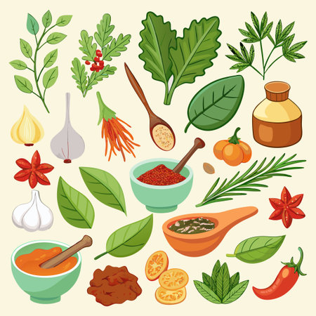 Culinary Spice and Herb Extravaganza: 13 Diverse Delicaciesのイラスト素材