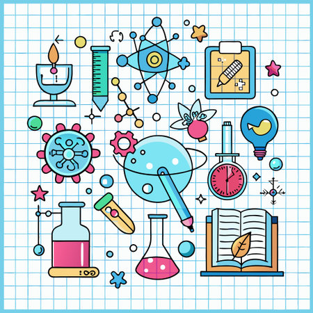 Scientific Scribbles on a Grid-Lined Notebook Page Backgroundのイラスト素材
