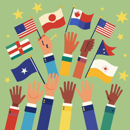 **Asia United: A Tapestry of Flags Adorned with Pride**のイラスト素材