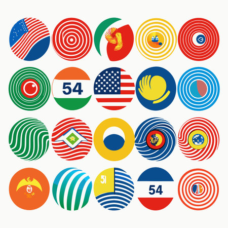 Vibrant Assortment of 51 Colored Fingerprints with National Flags (2)のイラスト素材