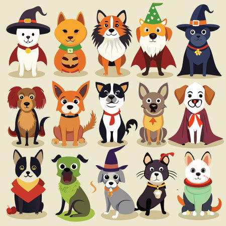 Spooky and Adorable: 30 Dogs in Bewitching Halloween Costumesのイラスト素材