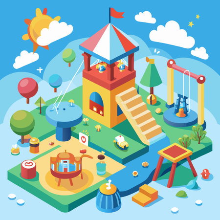 Cheerful and Educational Play Set for Children with Colorful Blocks and Shapesのイラスト素材