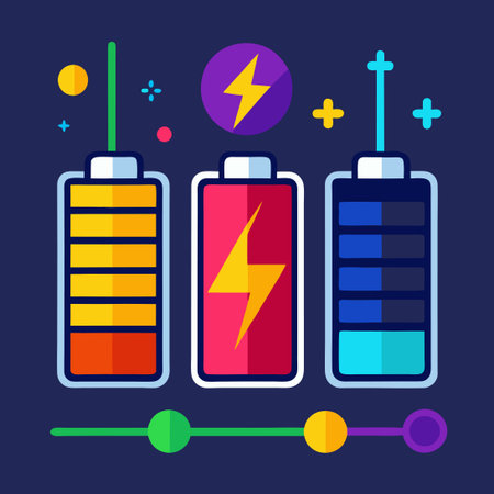 Illustrative Array of Colorful Battery Level Icons for Mobile Devices and Applications