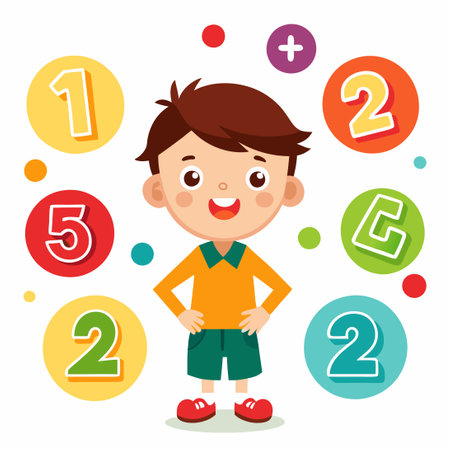 Illustration of a Set of Boy Counting Numbers with His Fingersのイラスト素材