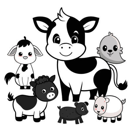 Cartoon Farm Animals Outline Collection Featuring Diverse Speciesのイラスト素材