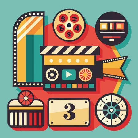 Cinematic Countdown Sequence with Film Frames and Retro Typographyのイラスト素材