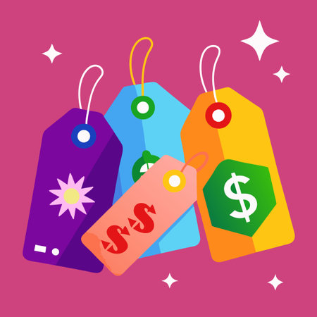 Vibrant Collection of Colorful Price Tags and Labels for Sales and Promotionsのイラスト素材