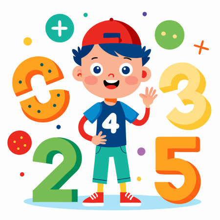 Kids Boy Counting Numbers from One to Ten with Fingers Illustrationのイラスト素材