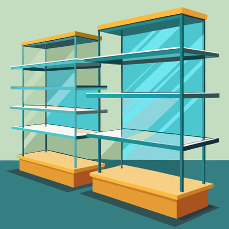 Transparent Glass Shelves Floating in an Empty Store Displayのイラスト素材