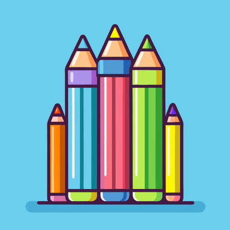 Vibrant Assortment of Flat Wooden Pencils in a Color Arrayのイラスト素材