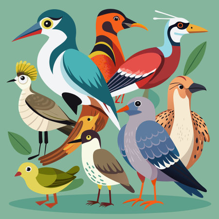 A Diverse Collection of European Wild Birds in Flight and Restのイラスト素材