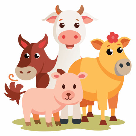Comprehensive Collection of Farm Animals in Isolated Studio Settingのイラスト素材