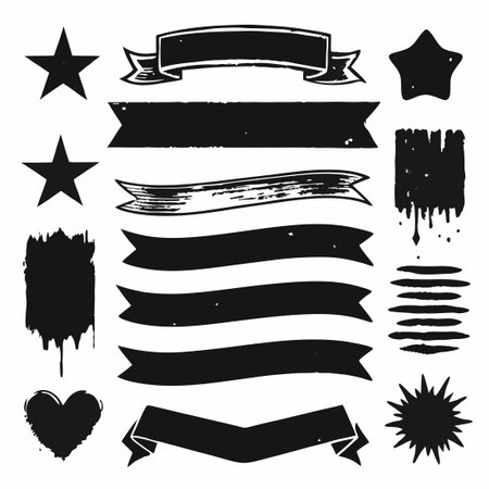 Set of Hand-Drawn Grunge Brush Strokes: Banners and Textures for Creative Designsのイラスト素材