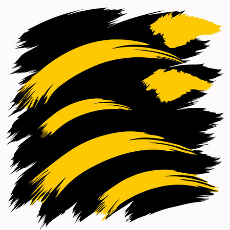Dynamic Black and Yellow Abstract Brush Stroke Paintingのイラスト素材