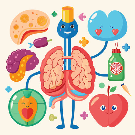 Cartoon Illustration Depicting the Contrast Between Healthy and Diseased Human Organsのイラスト素材