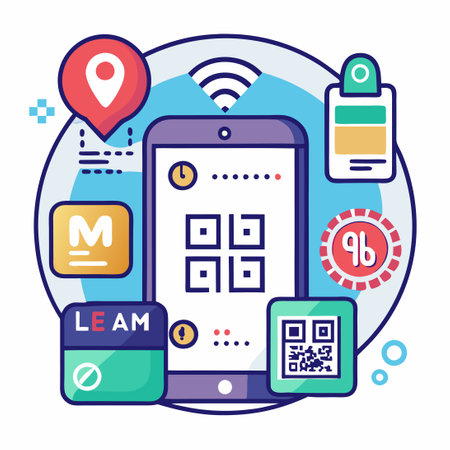 Set of Scannable QR Codes with QR Messaging and Mobile Device Interactionのイラスト素材