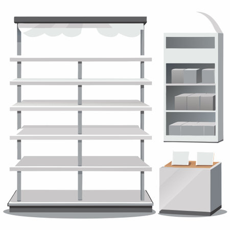Display Shelves for Retail or Home Decor: Set of 3D White Empty Shelvesのイラスト素材