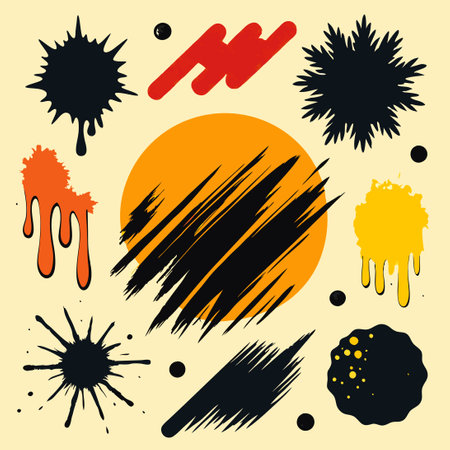 Vibrant Vector Paint Brush Strokes and Abstract Ink Splash Collectionのイラスト素材