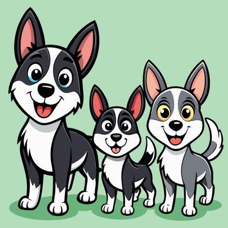 Set of Black and White Cartoon Dog Illustrationsのイラスト素材