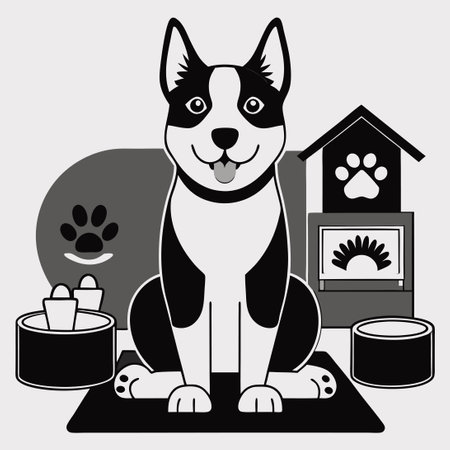 Monochrome Magic: Black and White Dogs in a Striking Studio Setupのイラスト素材