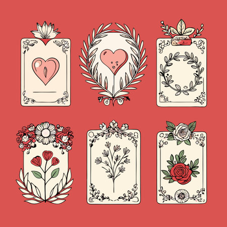 Six Enchanting Hand-Drawn Wedding Card Templates for Unforgettable Invitationsのイラスト素材