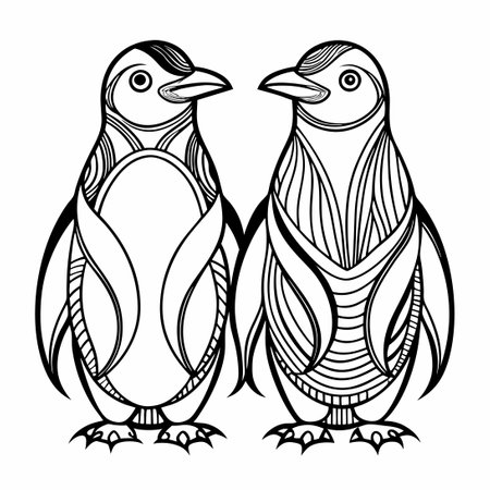 Two Penguins Line Art for Animal Coloring Booksのイラスト素材