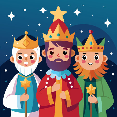Three Wise Men Vector Illustration for Christmas with Gold, Frankincense, and Myrrhのイラスト素材