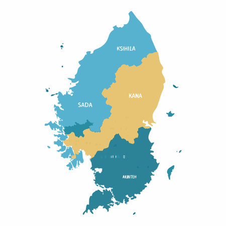 Blank Outline Map of South Korea with Detailed Provincial Boundariesのイラスト素材