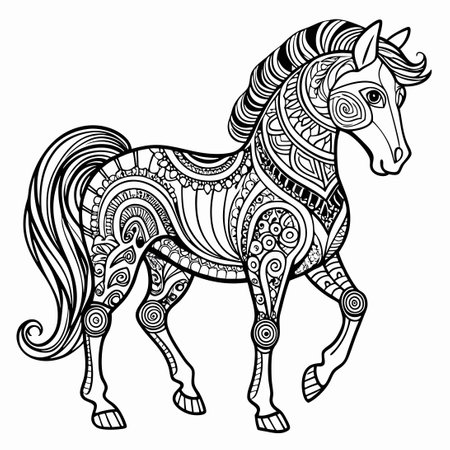 Intricate Zendoodle Horse Design for Adult Coloring Enthusiastsのイラスト素材