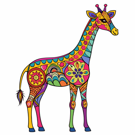 Intricate Zentangle Giraffe on a Pristine White Backgroundのイラスト素材
