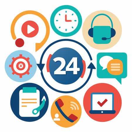 Comprehensive 24/7 Service Icon Set with Calendar Iconography