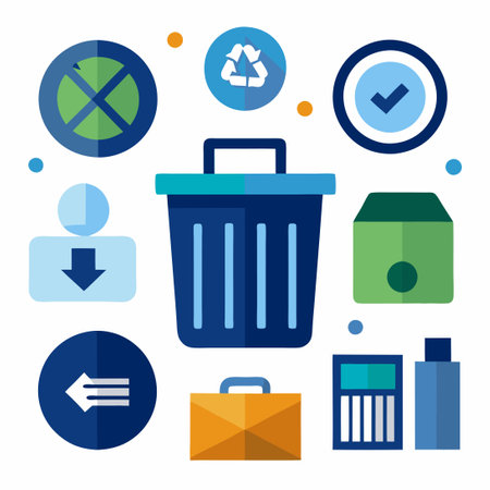Trash Can Icon Collection for Disposal and Waste Managementのイラスト素材