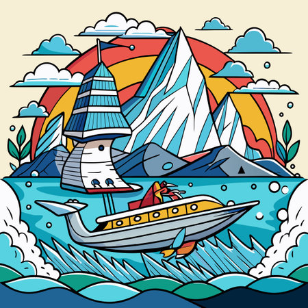 Intricate Zendoodle Seascape with a Gliding Vesselのイラスト素材