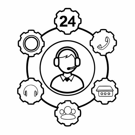 Professional 7-Service Icon Set with 24/7 Open Hours Concept and Calendarのイラスト素材