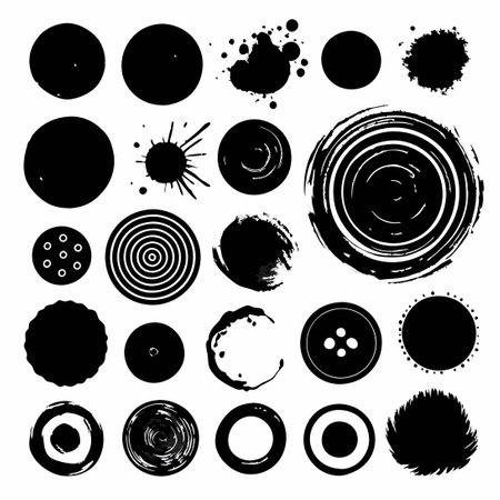 Extensive Collection of Black Grunge Paint Stains and Ink Circlesのイラスト素材