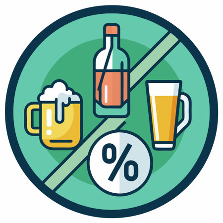 Prohibition-Themed Alcohol-Free Icon Set with Zero Percent Logoのイラスト素材