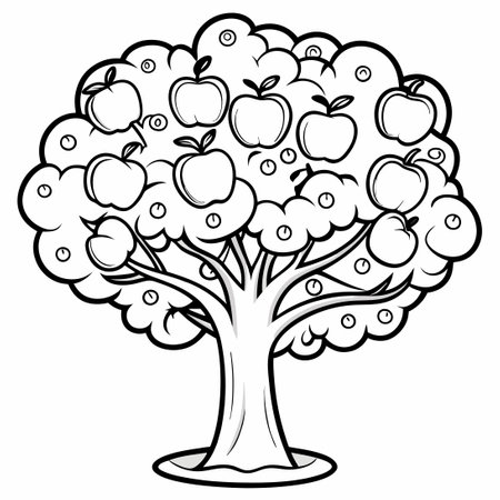 Easy Apple Tree Coloring Page for Kids to Practice their Drawing Skillsのイラスト素材