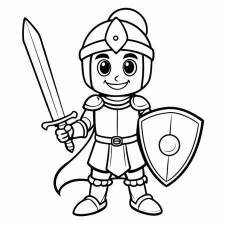 Outline of a Brave Knight in Armor with Swordのイラスト素材