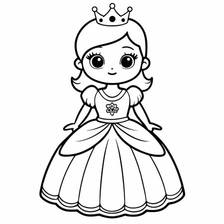 Exquisite Coloring Page Featuring a Princess Dress for Children's Enjoymentのイラスト素材