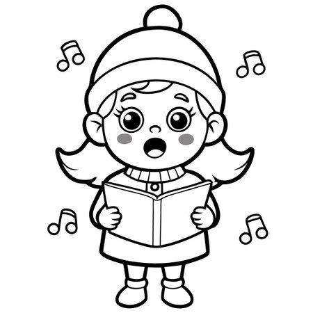 Child Singing Coloring Page for Kids to Express Creativityのイラスト素材