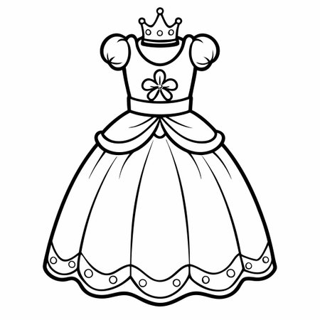 Printable Coloring Page Featuring an Elegant Princess Dress for Fashion-Forward Kidsのイラスト素材