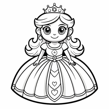 Intricate Princess Dress Coloring Page with Flowers and Lace Detailsのイラスト素材