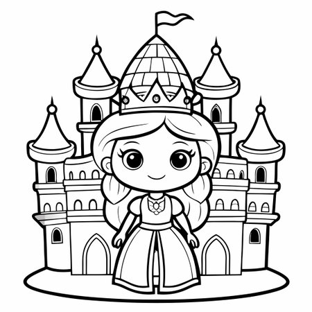 Intricate Coloring Page Featuring a Majestic Princess Castle Illustrationのイラスト素材