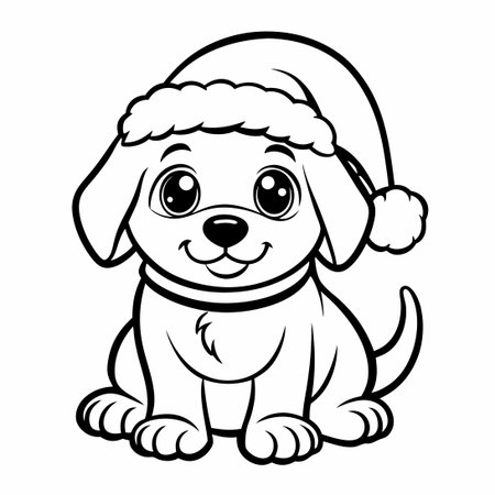 Adorable Puppy in Festive Santa Hat Frolics in Snowのイラスト素材